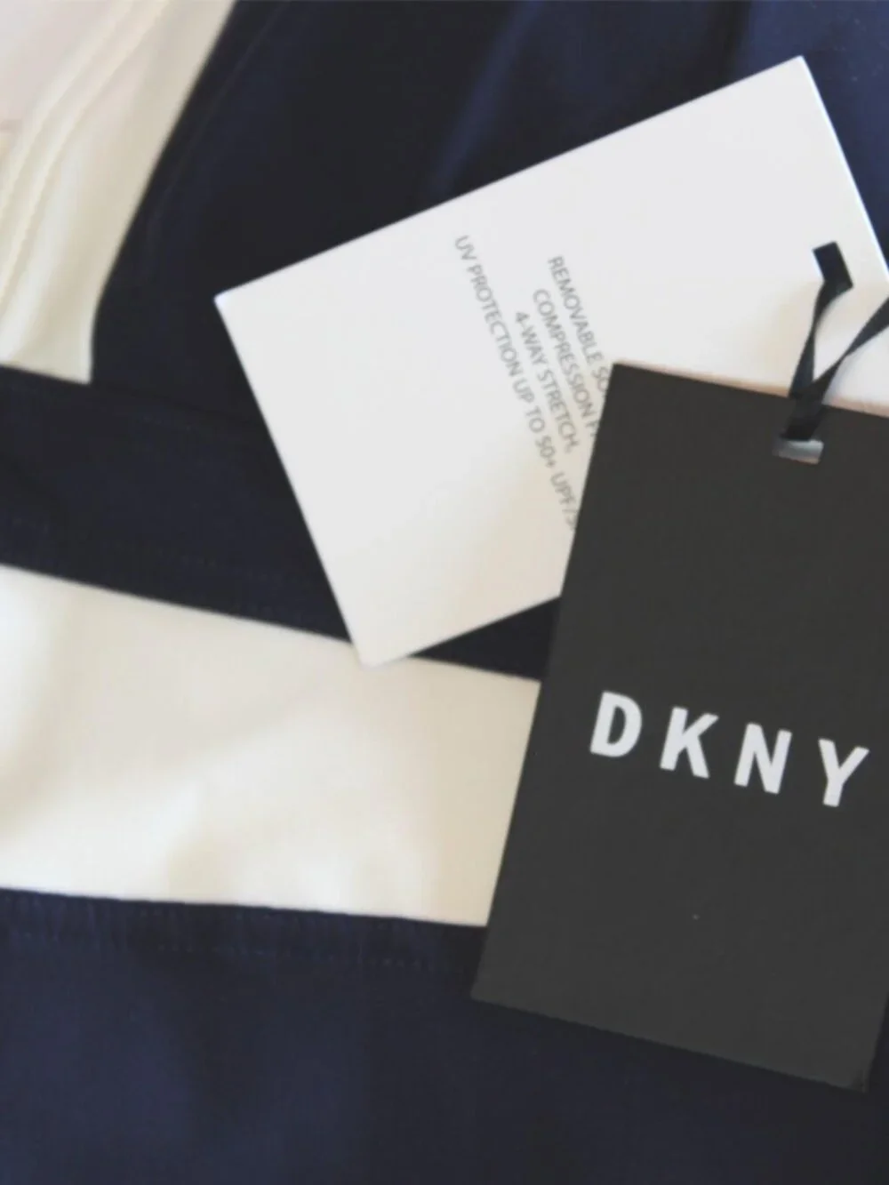 DKNY Compression Fit Tummy Control One Piece Swimsuit Navy Blue White Sz 8 NWT - Picture 7 of 7